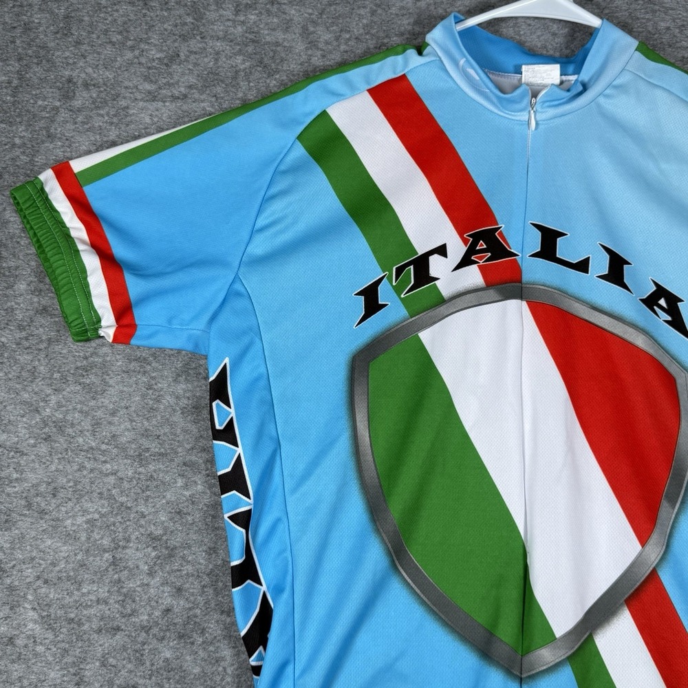 Italia Cycling Jersey Mens L Back Pockets Polyester Blue Italy Flag Print - Picture 3 of 16